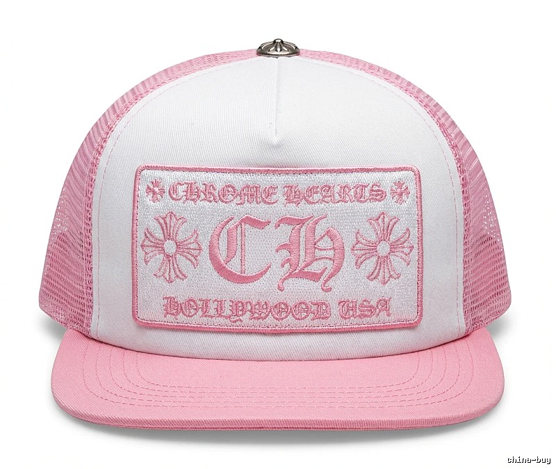 Chrome Hearts Retro Style Pink and White Hat
