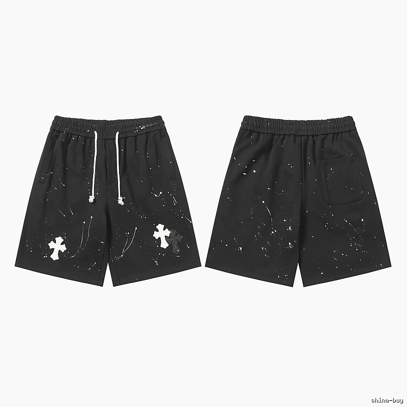Chrome Hearts splatter - style black shorts