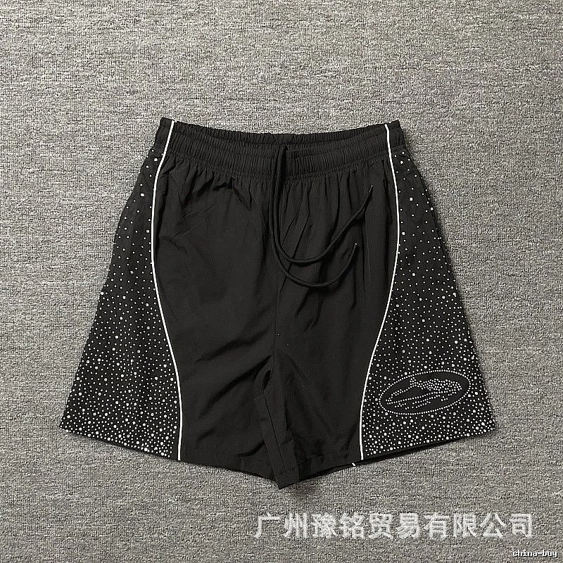 Corteiz Hot-fix Rhinestone Street Style Black Shorts