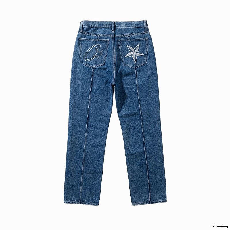 Corteiz Star Embroidery Denim Blue Jeans