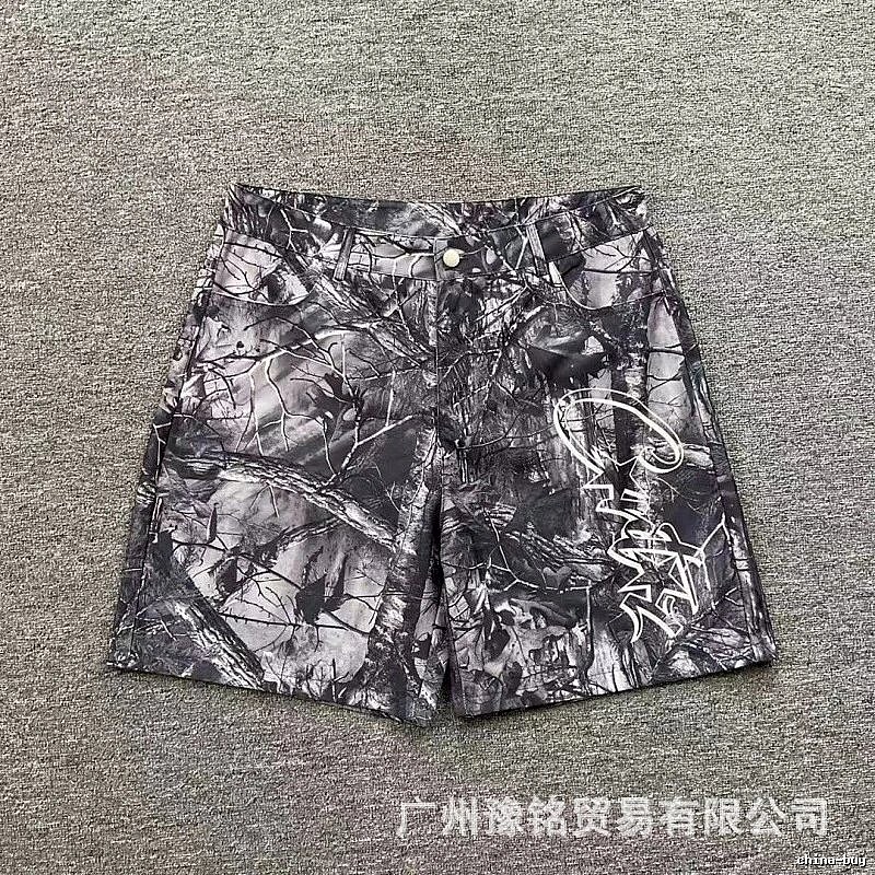 Corteiz Street Style Black and Grey Tree Grain Camouflage Shorts