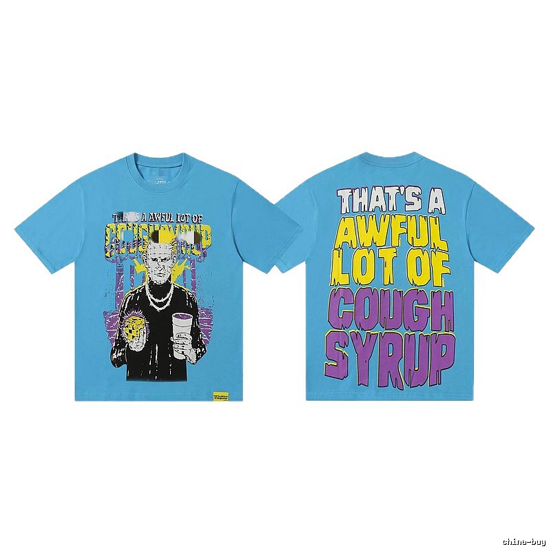 COUGH SYRUP Character Print Street Style Light Blue Short Sleeve T-Shirt