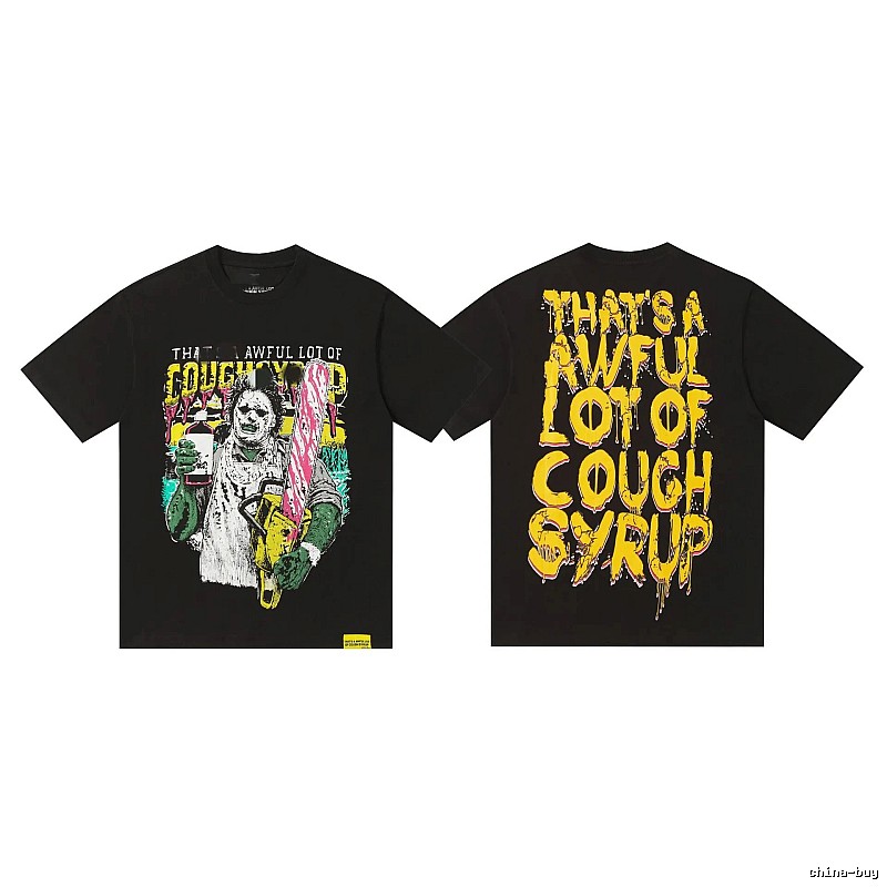 COUGH SYRUP Horror Print Street Style Black T-Shirt