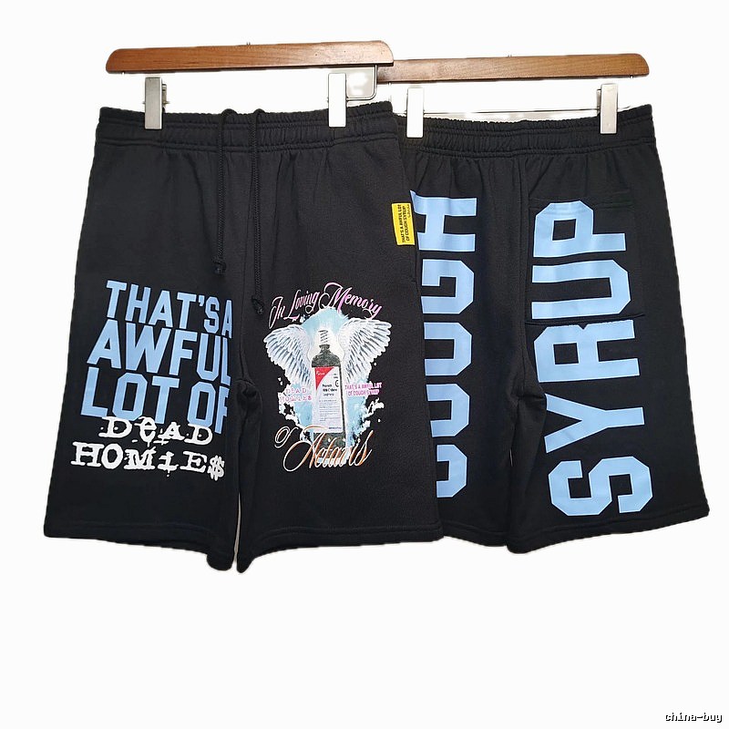 COUGH SYRUP Print Street Style Black Shorts