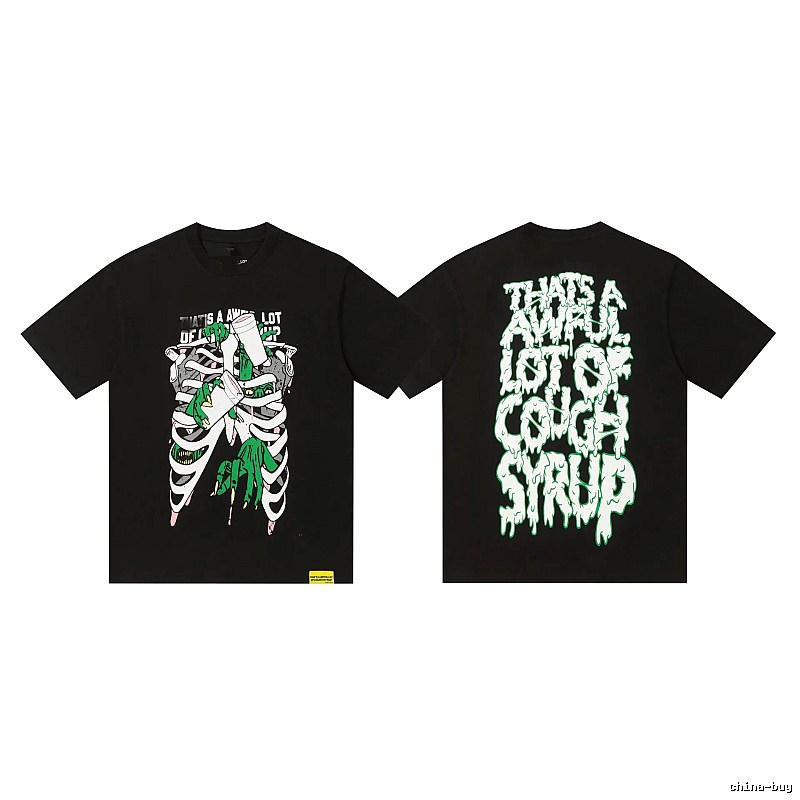 COUGH SYRUP Skull Print Dark Style Black T-shirt