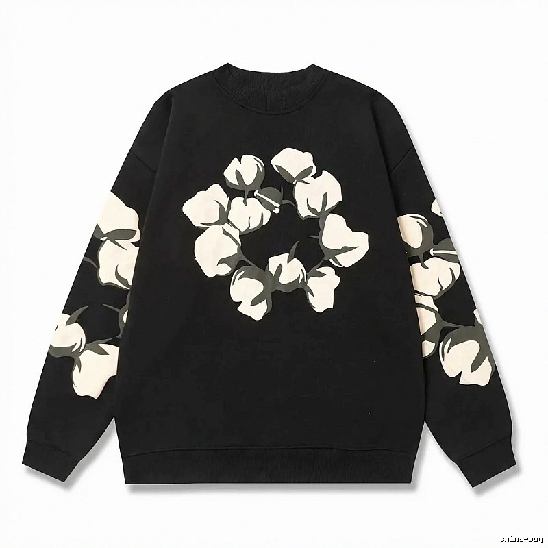 DENIM TEARS Cotton Printed Black Sweatshirt