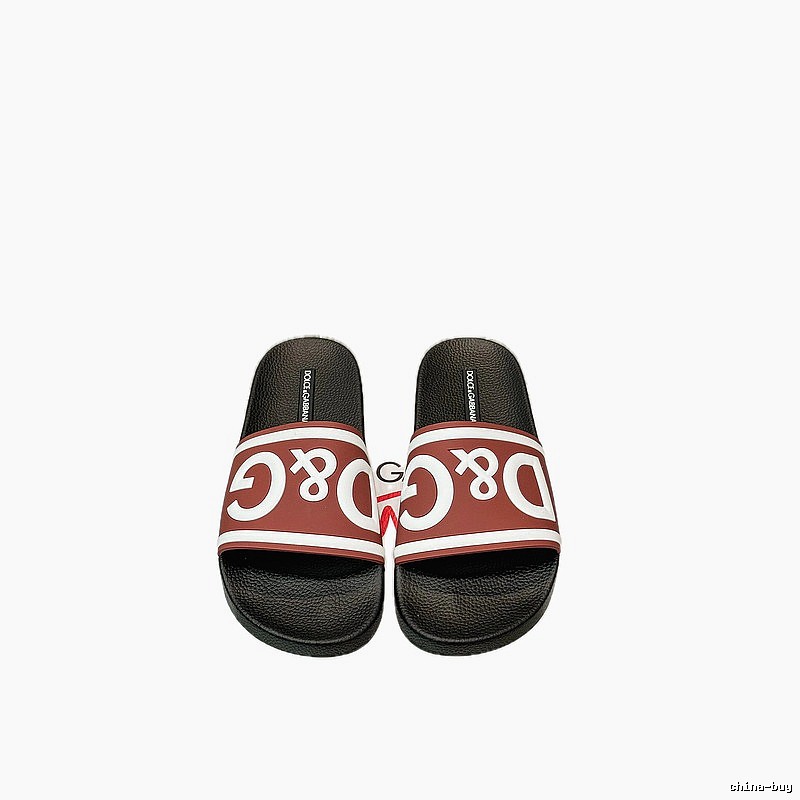 D&G Classic Logo Trendy & Cool Reddish Brown Patchwork Black Slide Sandals