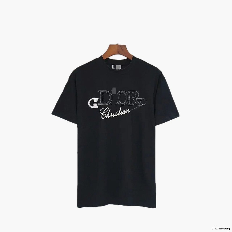 Dior Embroidered Casual Style Black Short-sleeve T-shirt