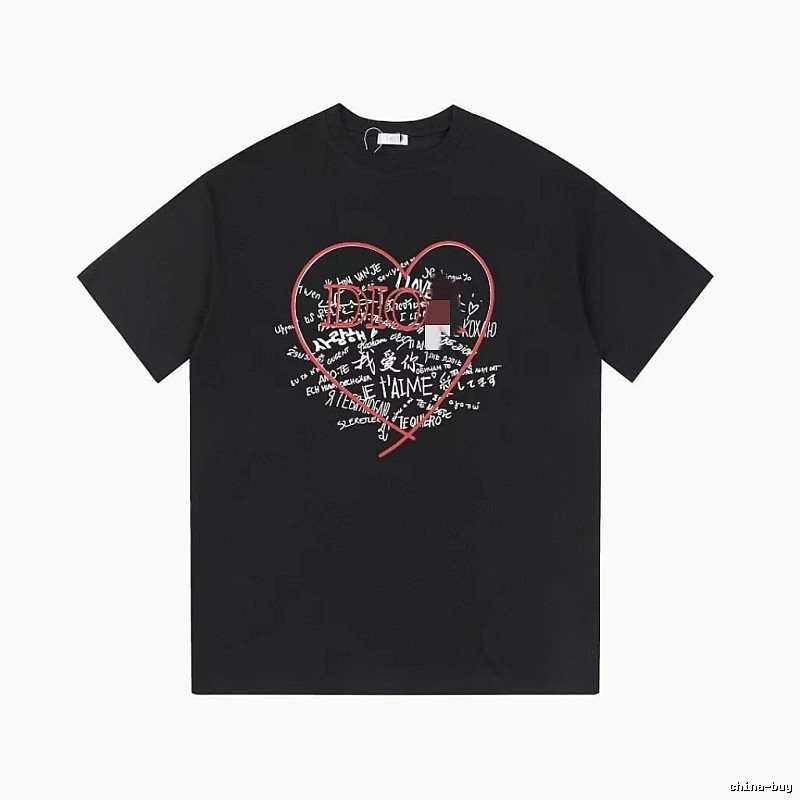 Dior Heart Graffiti Trendy Style Black T-Shirt