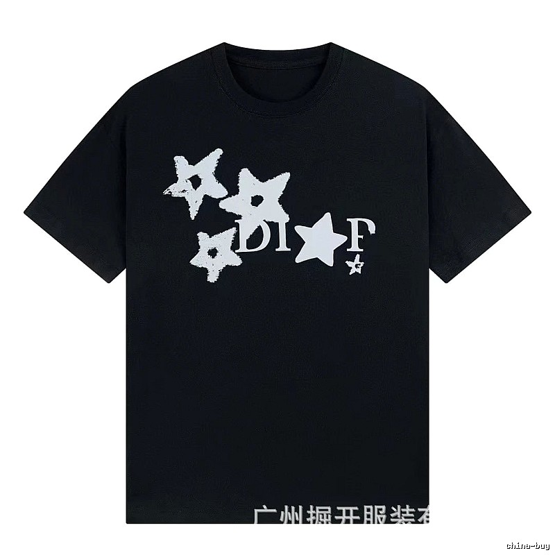 Dior Star Print Street Style Black T-Shirt