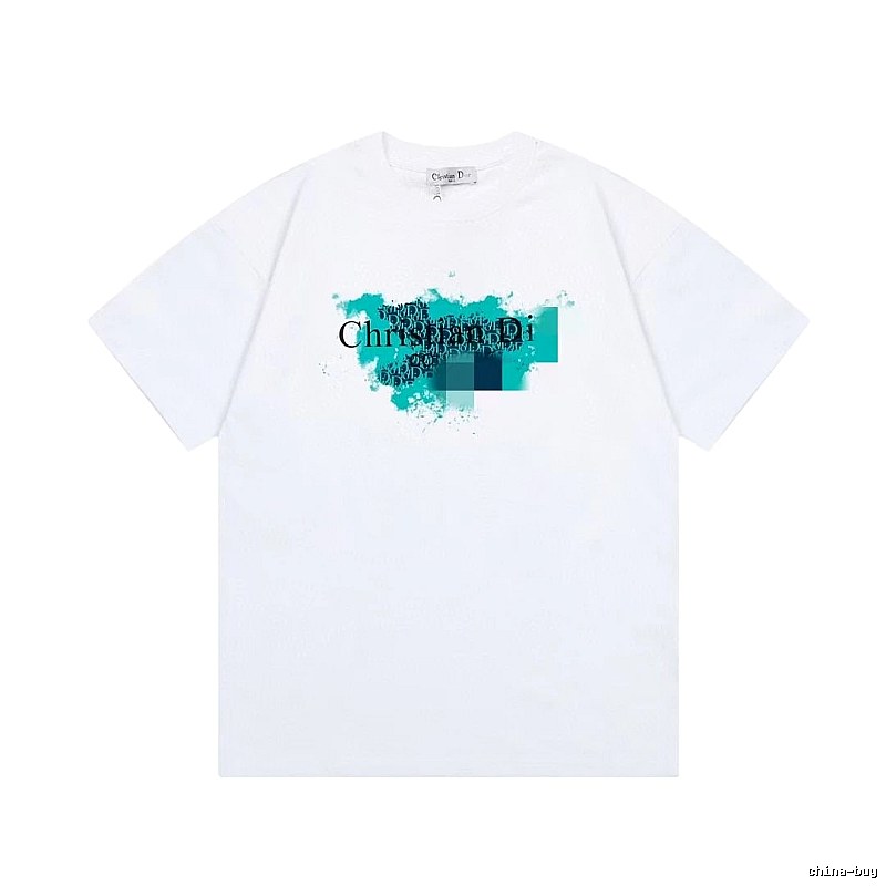 Dior Trendy Style Ink Wash Print White T-Shirt