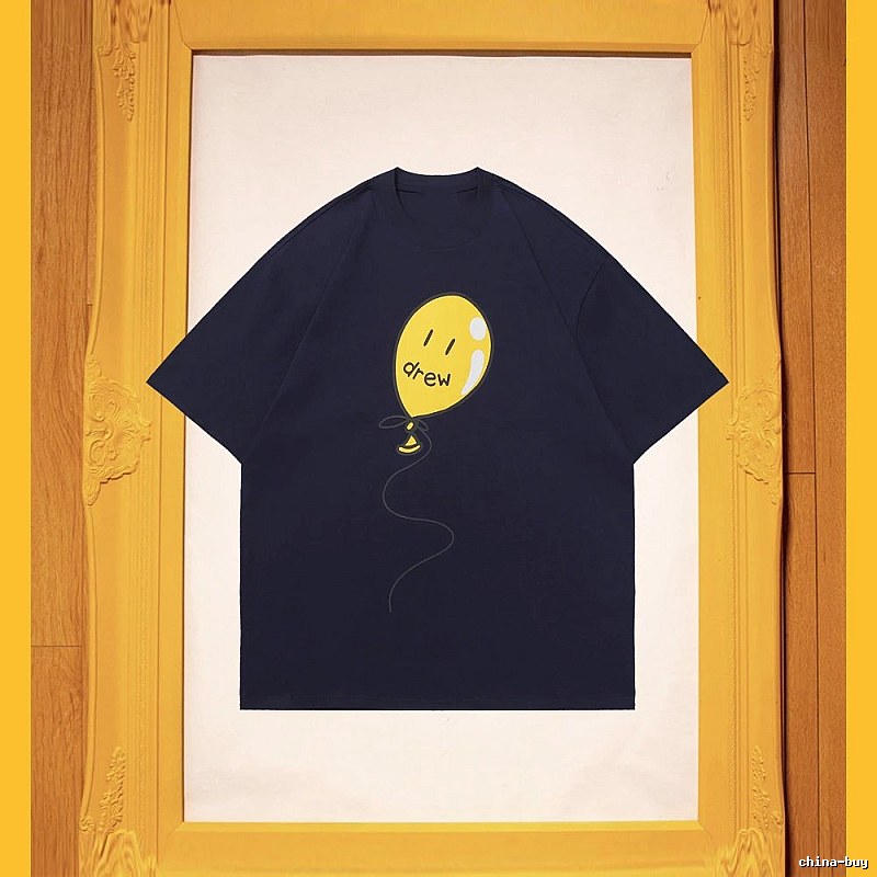 DREW Balloon Smiley Street Style Navy Blue Short Sleeve T-Shirt
