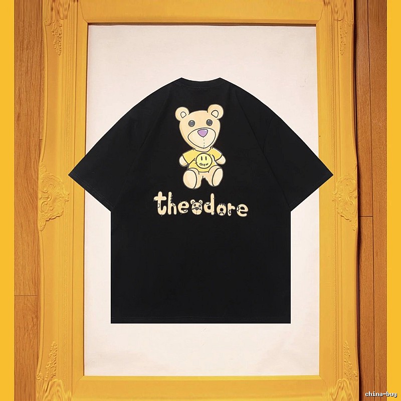 DREW Bear Print Streetwear Brand Black Short Sleeve T-shirt
