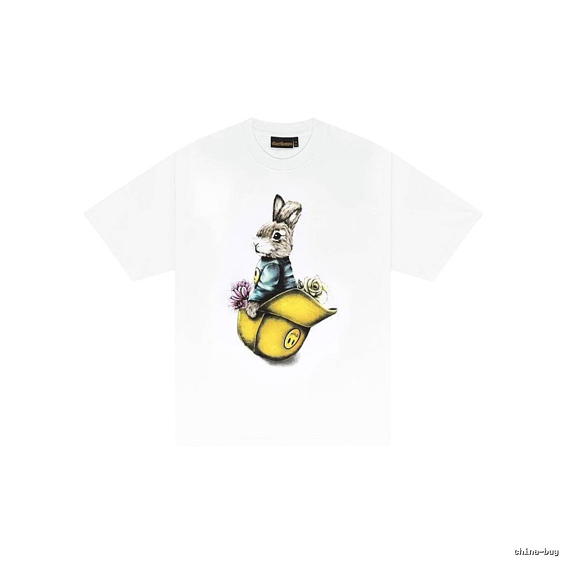 DREW Rabbit Print Street Style White Short-sleeve T-shirt