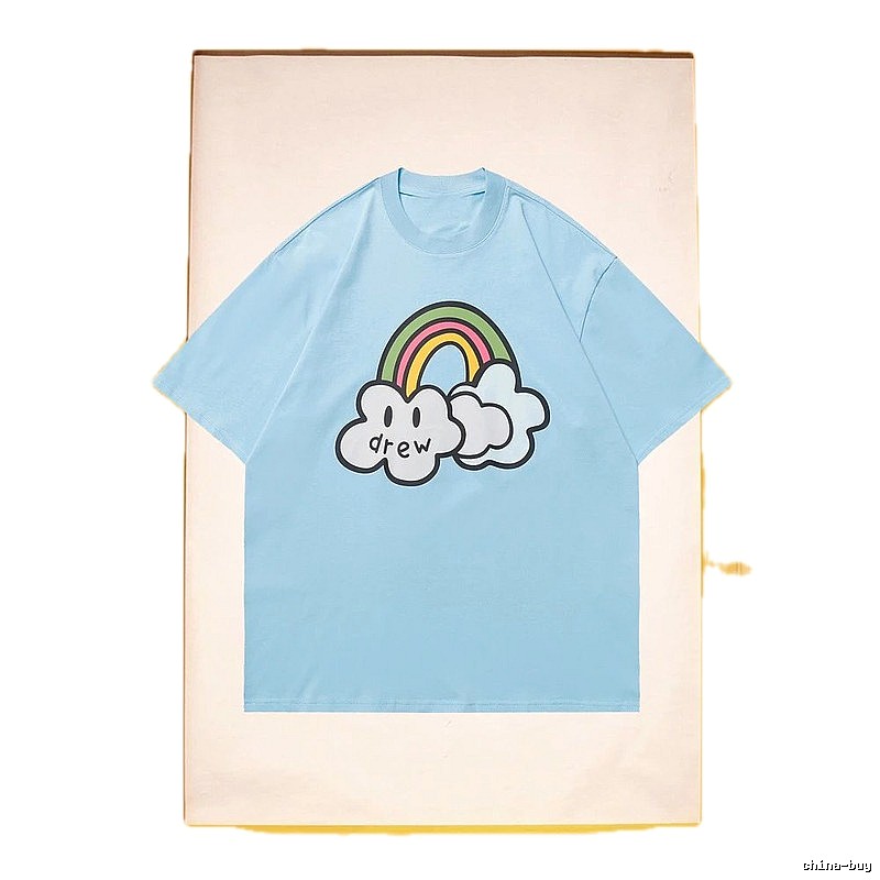DREW Rainbow Cloud Casual Style Light Blue Short Sleeve T-Shirt