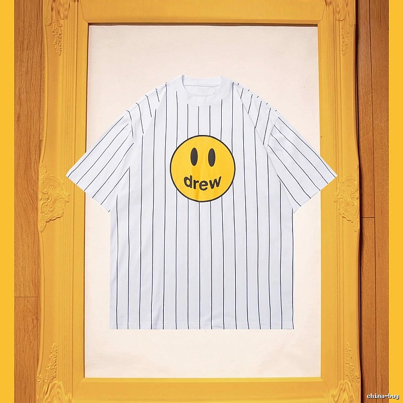 DREW Smiley Series Street Style White Striped Short Sleeve T-shirt
