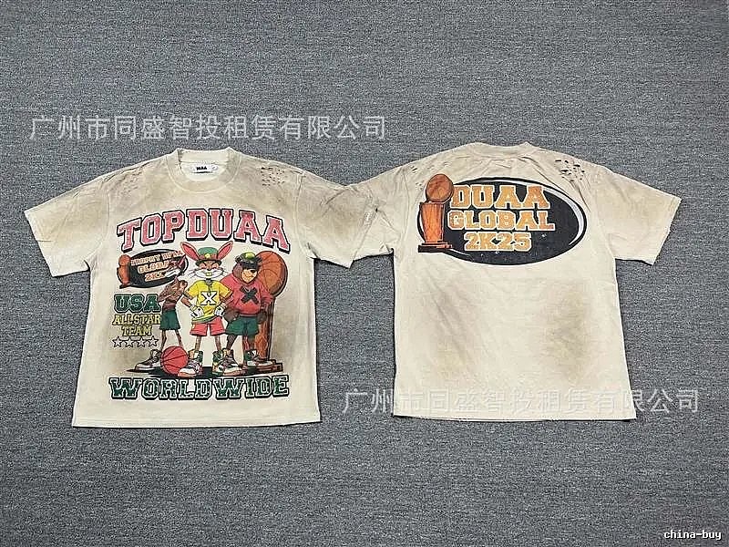DUAA2K25 American Retro Beige Printed Short-sleeve T-shirt