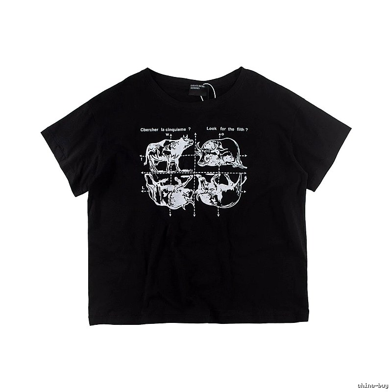 ERD Bull Print Street Style Black Short Sleeve T-shirt