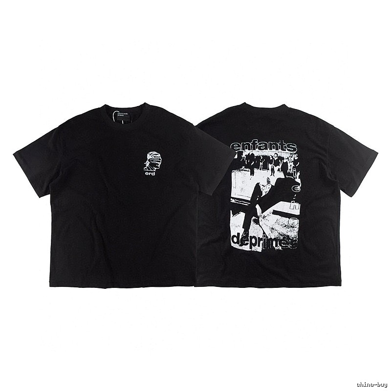 ERD Portrait Print Dark Style Black Short-sleeve T-shirt