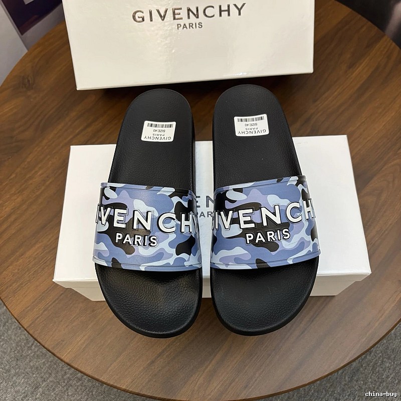 Givenchy Letter Print Camouflage Trendy Blue and Black Slides