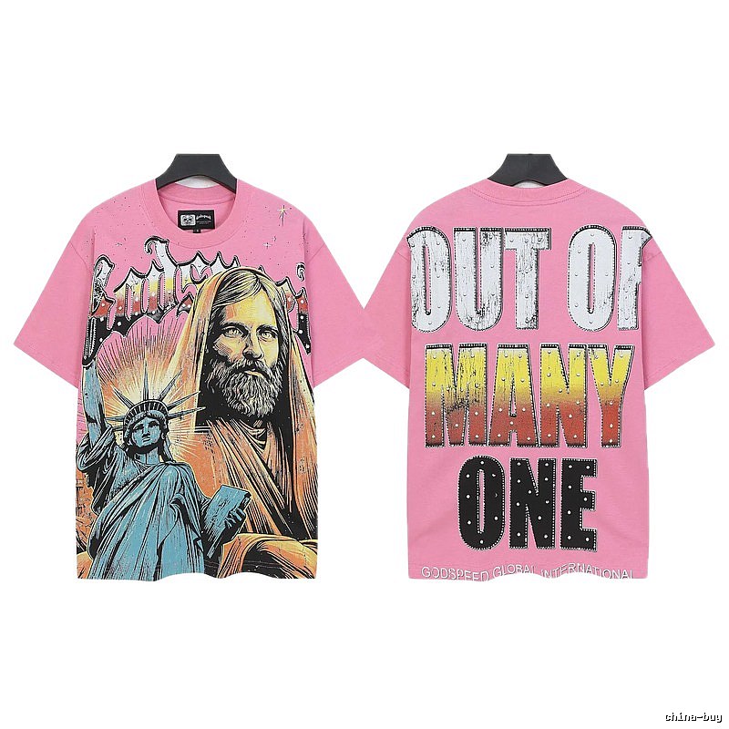Godspeed American Print Retro Style Pink Short Sleeve T-Shirt