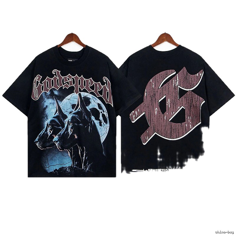 Godspeed Doberman Print Street Style Black T-shirt