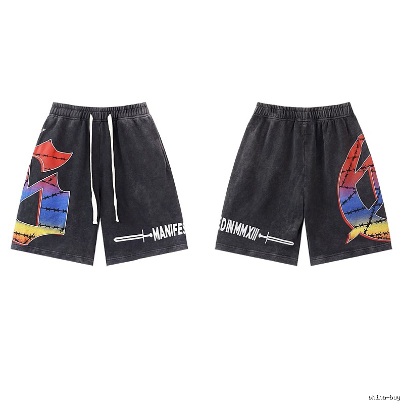 Godspeed Printed Street Style Distressed Black Shorts