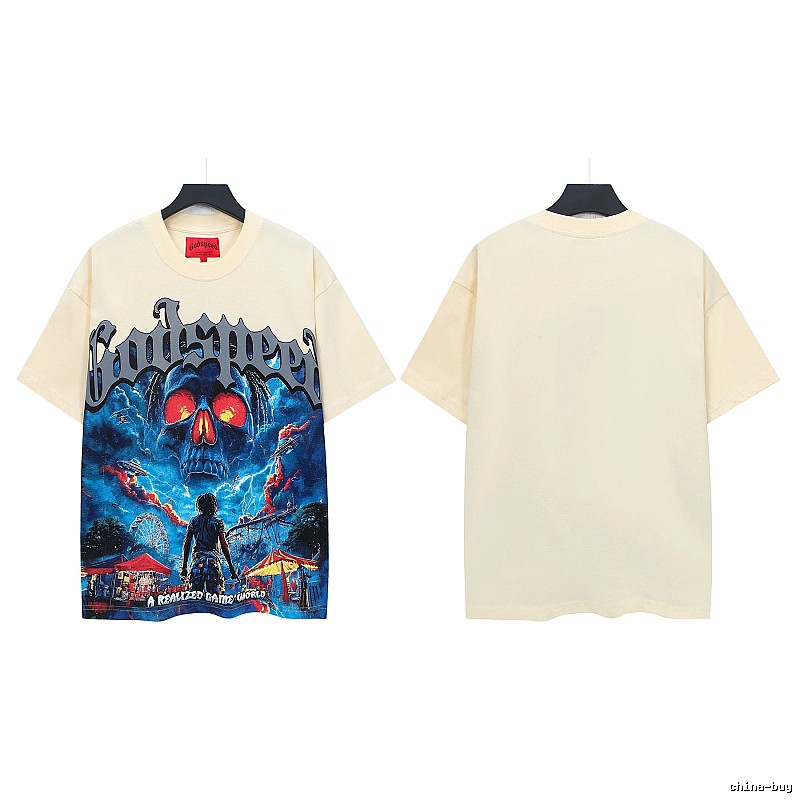 Godspeed Skull Print Street Style Beige T-shirt