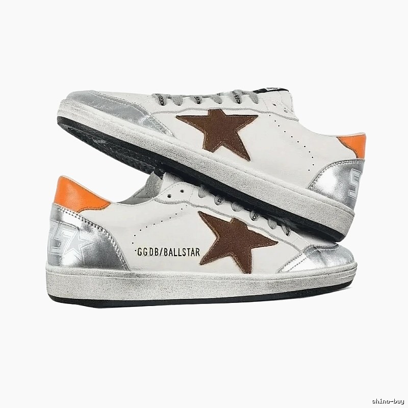 Golden Goose Ballstar Retro Style White and Orange Shoes