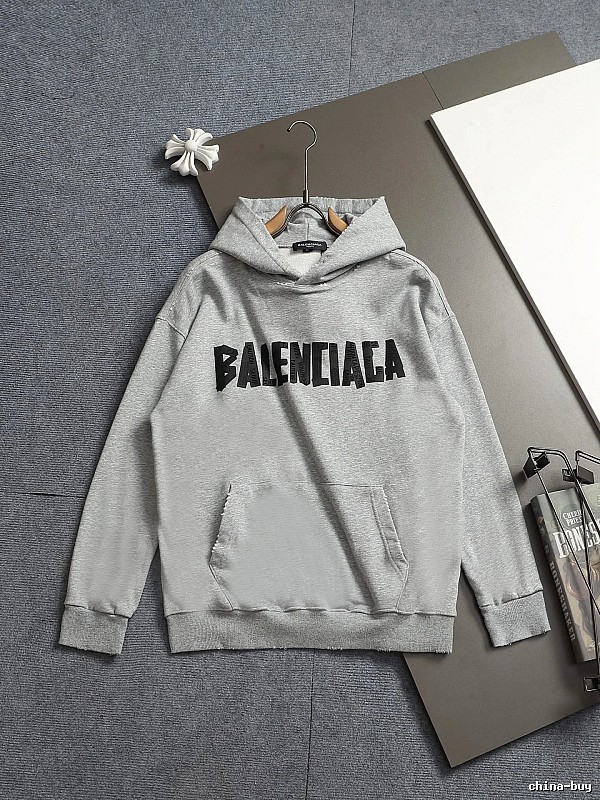 Gray Hoodie with Bold Balenciaga Balenciaga Hoodie with Button Detail