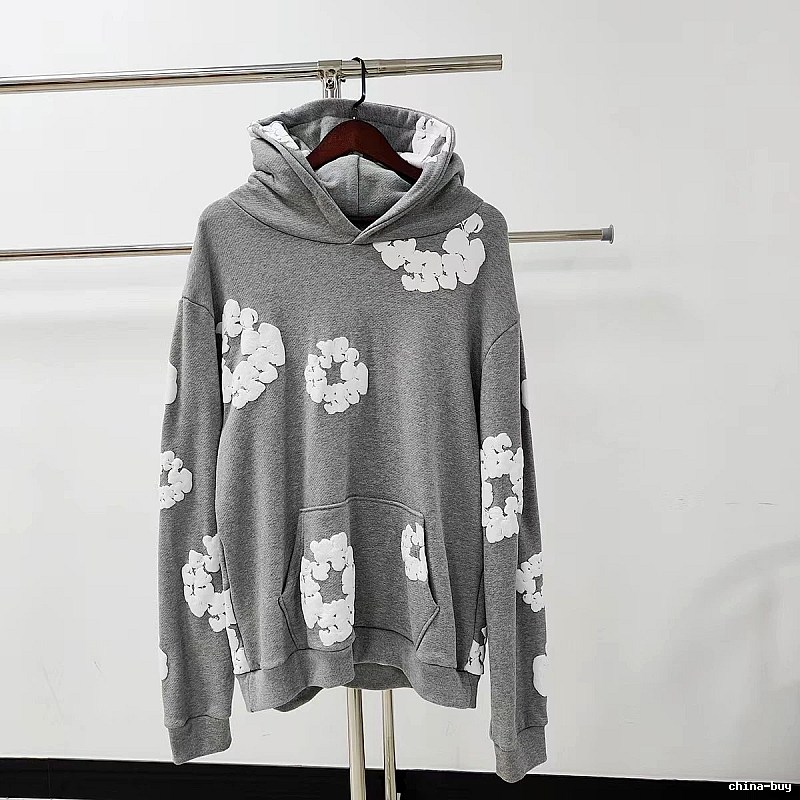 Grey White Floral Pullover Hoodie