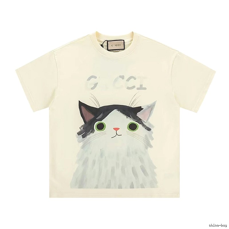 Gucci Cat-Print Casual Off-white Short-sleeve T-shirt