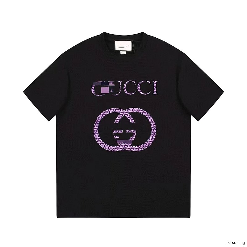Gucci Double G Trendy Style Black and Purple Short Sleeve T-Shirt