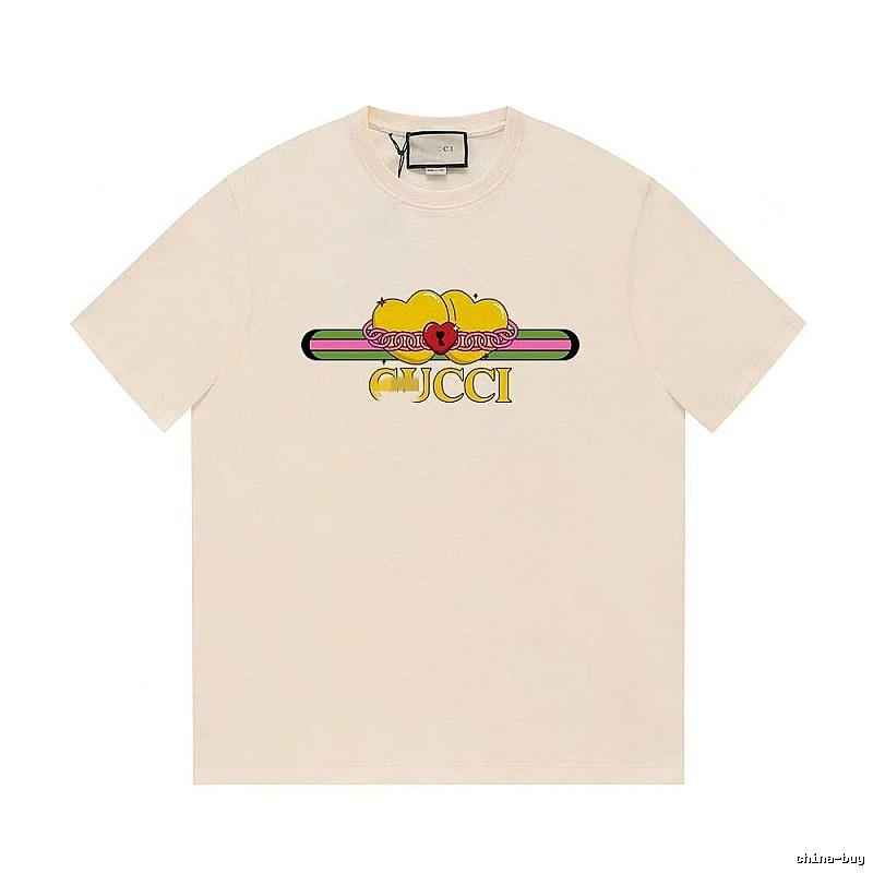 Gucci Double Heart Print Casual Style Off-White T-Shirt