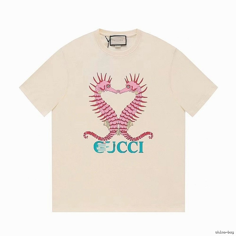 Gucci Seahorse Print Trendy Off-white Short Sleeve T-shirt