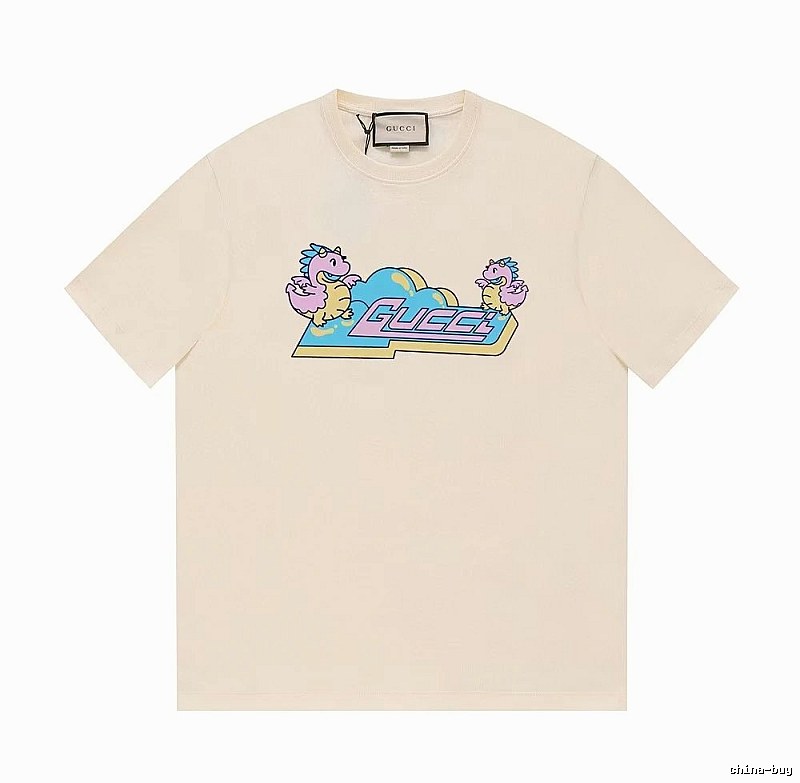 Gucci Year of the Dragon Collection Cartoon Style Off-white Short Sleeve T-shirt