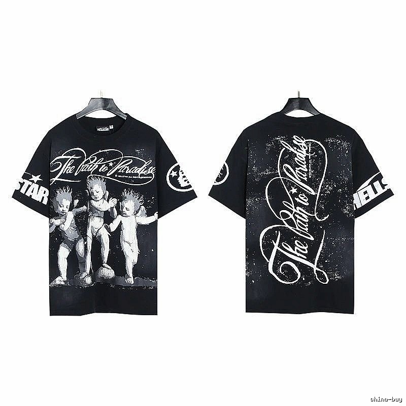 Hellstar Angel Print Street Style Black T-shirt
