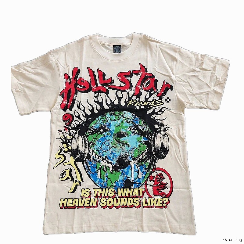 Hellstar Earth Print Street Style Off-White T-Shirt