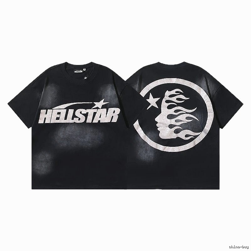 Hellstar Flame Portrait Street Style Black T-shirt