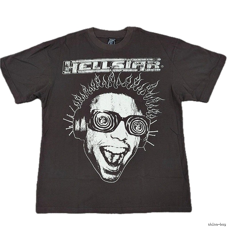 Hellstar Flame Portrait Street Style Charcoal Gray T-shirt