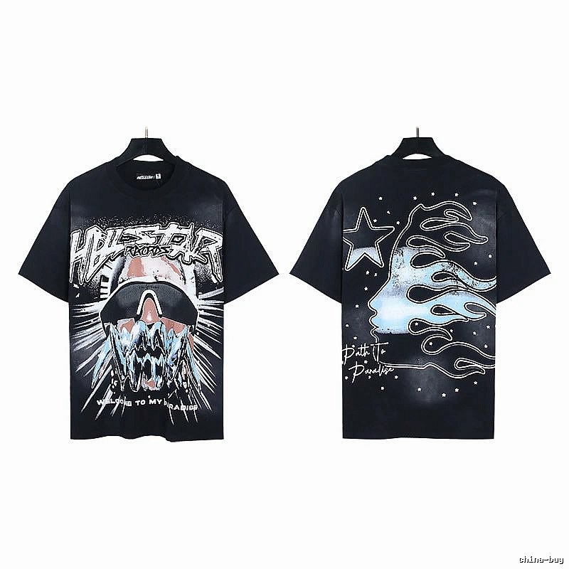 Hellstar Flame Print Street Style Black T-Shirt