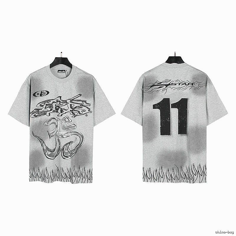 Hellstar No.11 Flame Street Style Gray T-Shirt