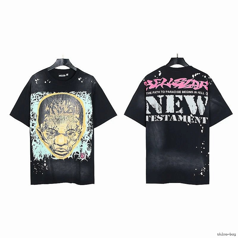 Hellstar Portrait Print Street Style Black T-shirt
