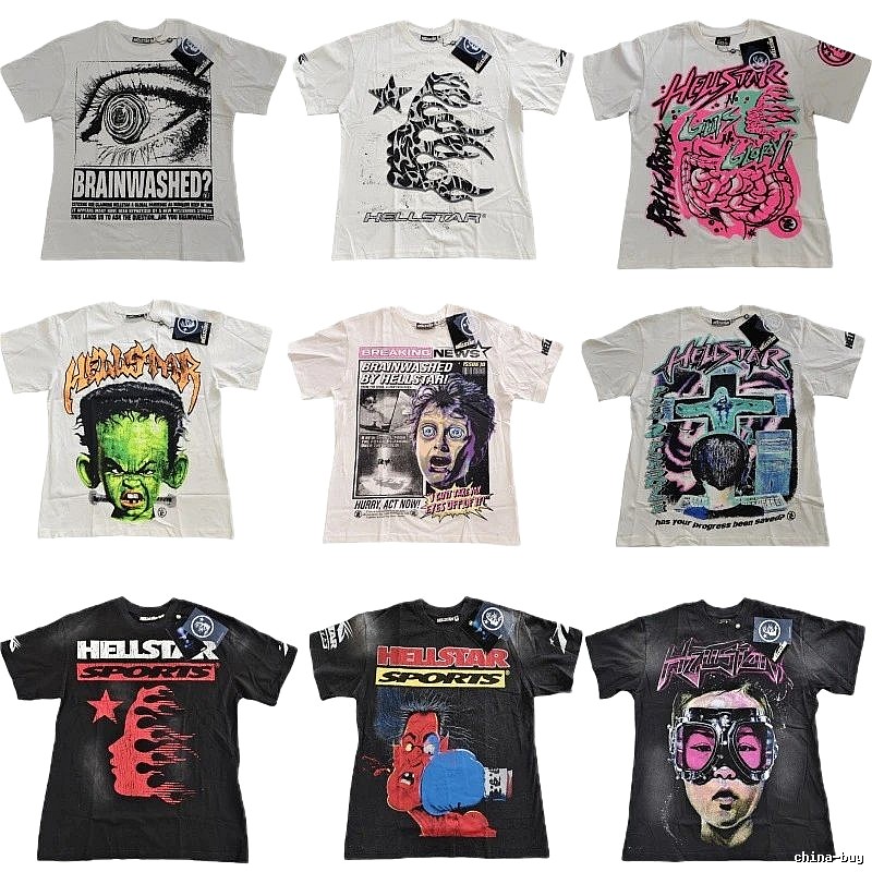 Hellstar Print Street Style Black and White T-shirt