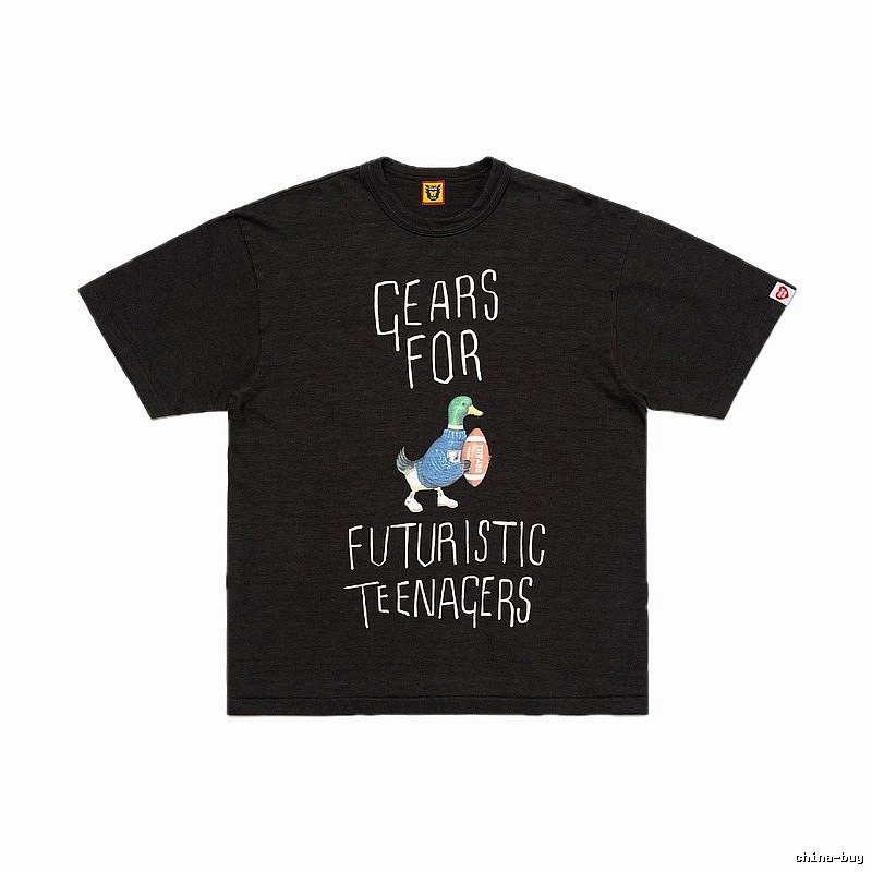 HUMAN MADE Green Duck Print Vintage Style Black T-Shirt