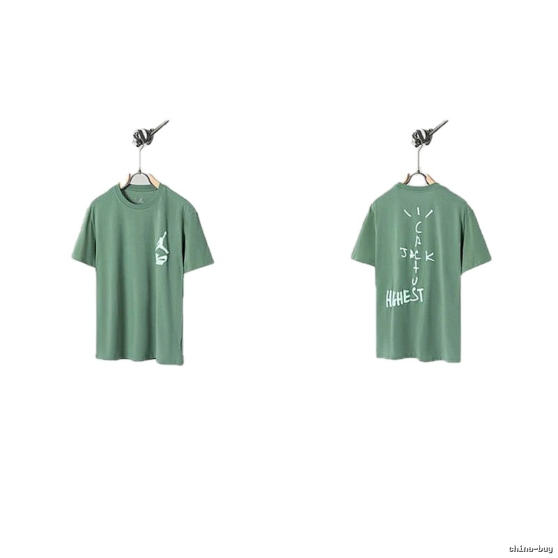 Jordan x Travis Scott Co-branded Street Style Pea Green T-Shirt