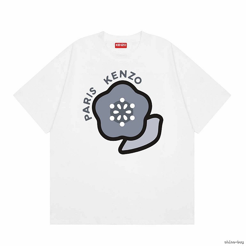 KENZO Begonia Print Casual Style White T-Shirt