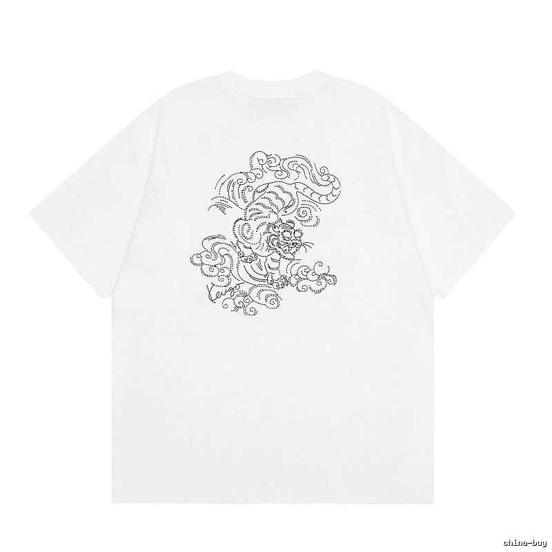 KENZO Line-drawn Tiger Chinese Style White Short-sleeve T-shirt