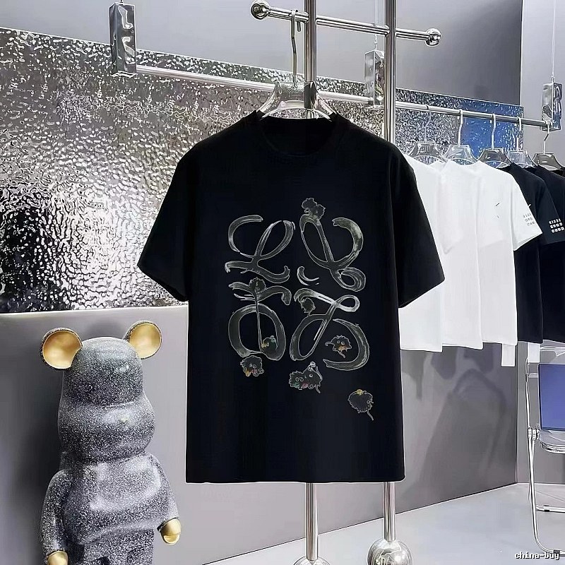 LOEWE Graffiti Print Cool Edgy Style Black Short-sleeve T-shirt