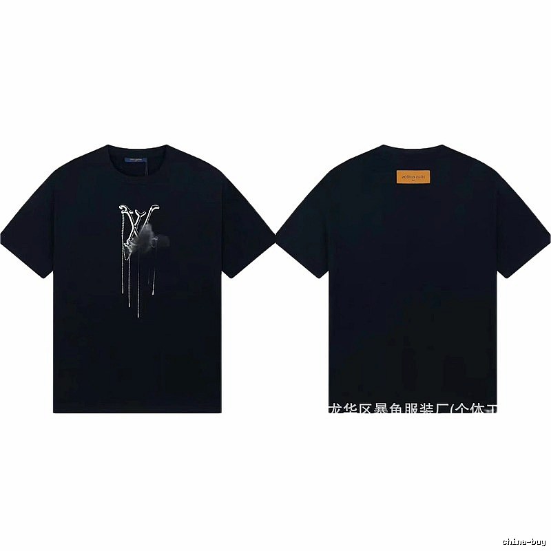 Louis Vuitton Chain Print Trendy & Cool Style Black T-Shirt
